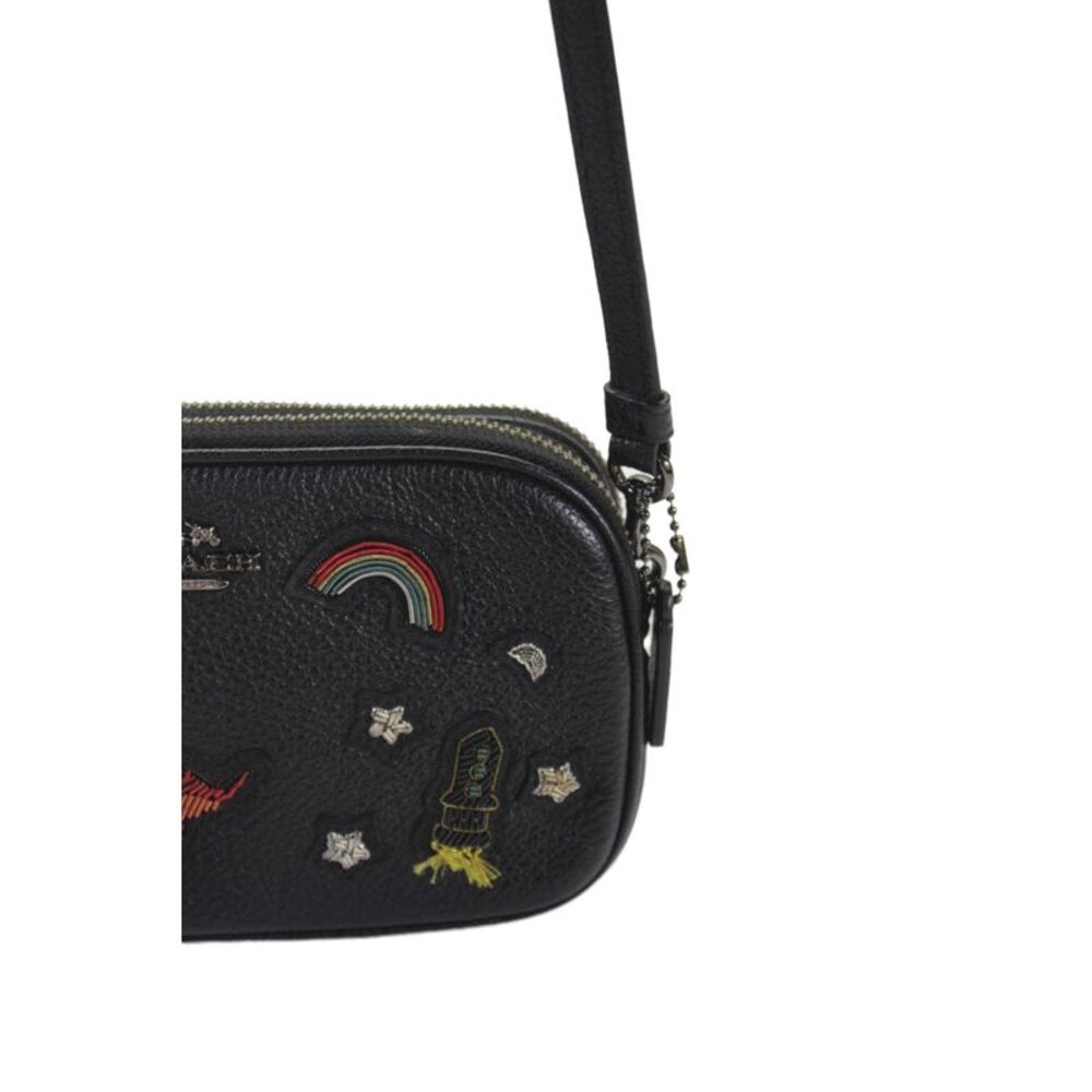 Coach Womens Leather Beaded Double Zip Small Crossbody Handbag Black - Picture 4 of 11